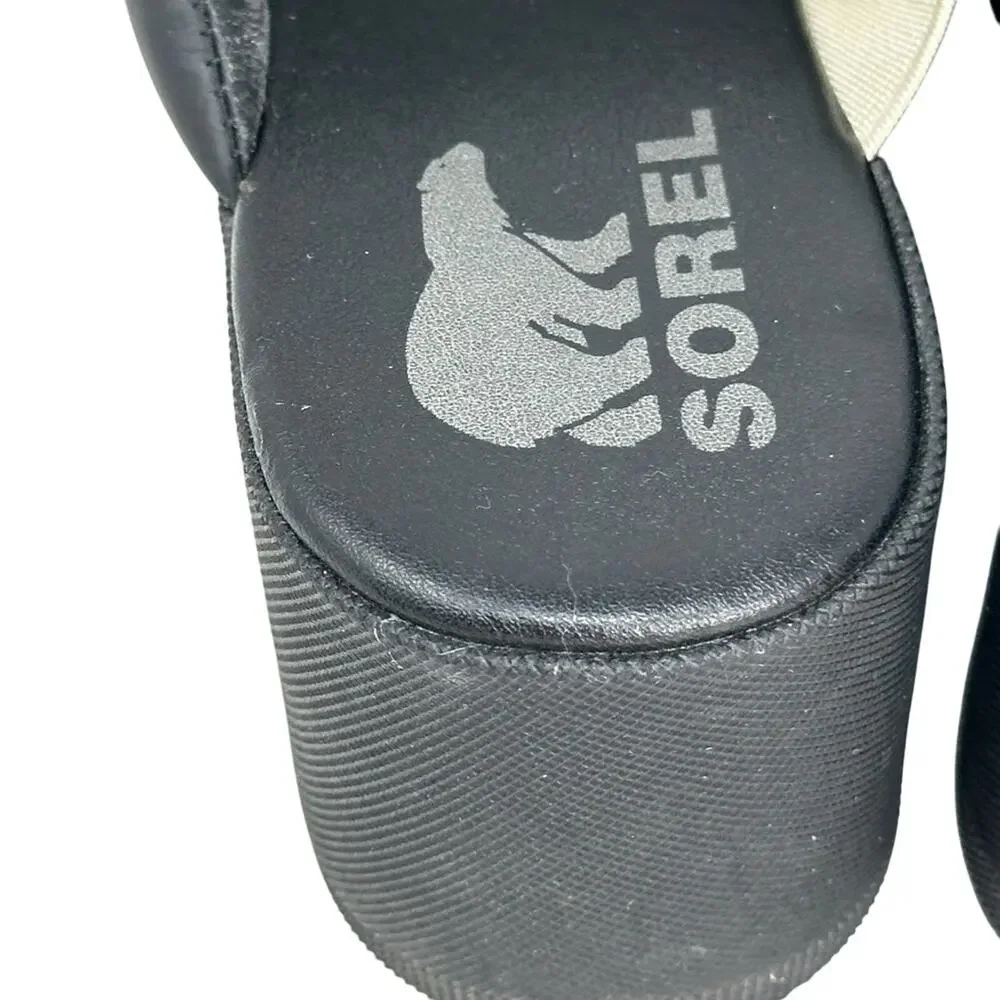 Sorel Cameron Flatform Puff Sandal Platform Slide  Black & White Leather